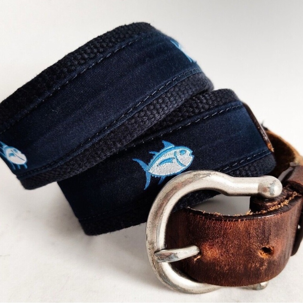 Men's Brown and Black Leather Belt